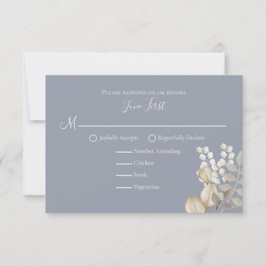 Moderne Elegant Simple Dusty Blue Elfenbeinküche RSVP Karte (Vorderseite)
