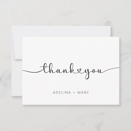 Moderne Elegant Simple Hearts Script Wedding Dankeskarte (Vorderseite)