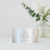 Moderne Elegant Simple Lotus Silver Metallic Visitenkarte (Stehend Vorderseite)