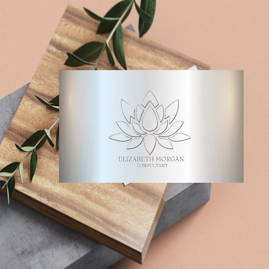 Moderne Elegant Simple Lotus Silver Metallic Visitenkarte