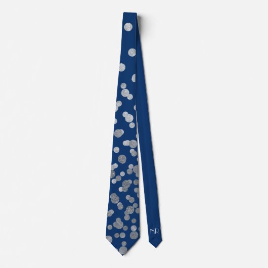 Moderne Elegant Simple Navy Blue Silver Polka Dots Krawatte (Vorderseite)