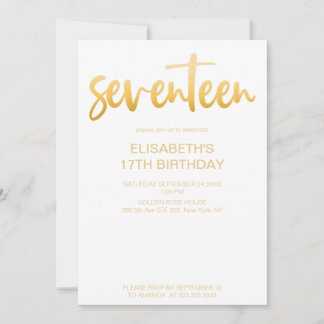 Moderne Elegant Simple White/Gold 17 Geburtstagspa Einladung