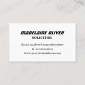Moderne Elegant Sleek Solicitor Beruflich Black Visitenkarte (Rückseite)