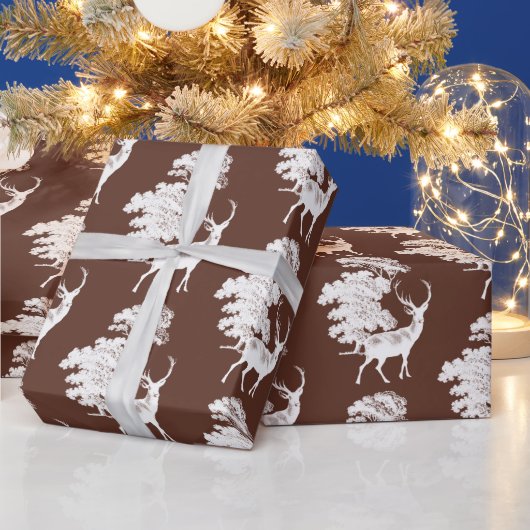 Moderne Elegant White Deer Woodland Brown Geschenkpapier (Feiertage)