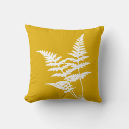 Moderne Elegant White Fern auf Mustard Yellow Kissen
