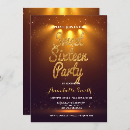 Moderne, elegante 16 Einladung (Vorne/Hinten)
