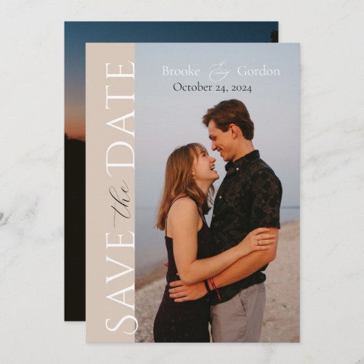 Moderne Elegante 2 Foto Verlobung Save the Date (Vorne/Hinten)