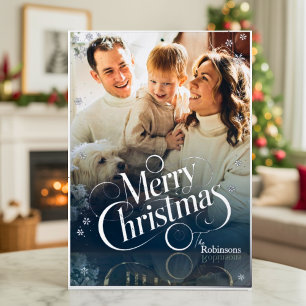 Moderne elegante 4-Foto-Minimal-Script-Weihnachts- Folien Feiertagskarte