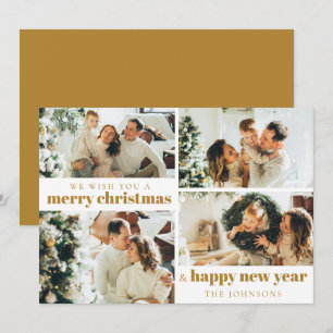 Moderne Elegante 4 Foto Weihnachts Gold Holiday Ca Feiertagskarte