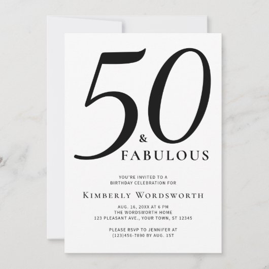Moderne elegante 50 fantastische fünfzigste Geburt Einladung (Vorderseite)