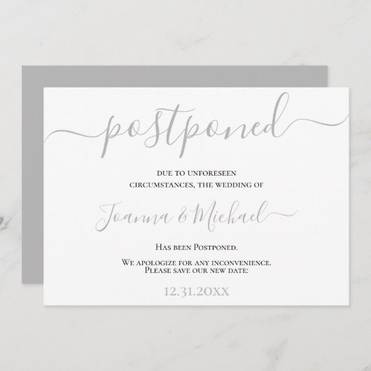 Moderne elegante Änderung der Pläne aufgeschoben H Einladung (Vorne/Hinten)