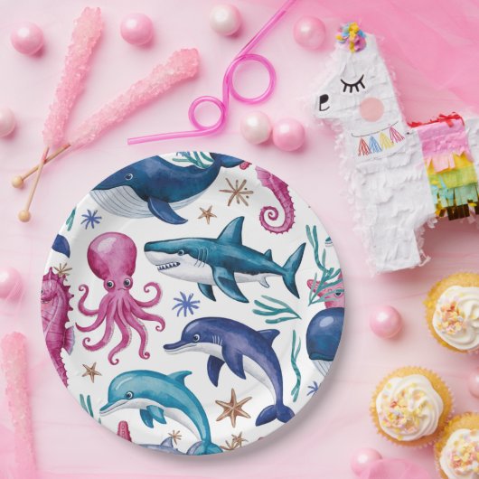 Moderne, elegante Aquarellbrasse Seegutte Babydusc Pappteller (Party)