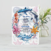 Moderne, elegante Aquarellbrunnen Kinderdusche Einladung (Stehend Vorderseite)