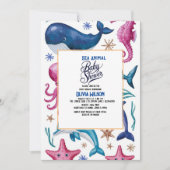 Moderne, elegante Aquarellbrunnen Seegutte Babydus Einladung (Vorderseite)