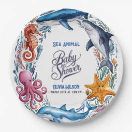 Moderne, elegante Aquarellbrunnen Seegutte Babydus Pappteller