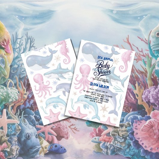 Moderne, elegante Aquarellbrunnen Seemannsdusche7 Einladung