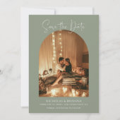 Moderne Elegante Arch Foto Sage Green Boho Hochzei Save The Date (Vorderseite)