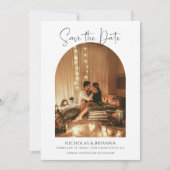 Moderne Elegante Arch Foto White Boho Wedding Save The Date (Vorderseite)