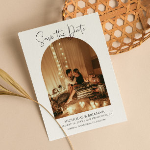 Moderne Elegante Arch Foto White Boho Wedding Save The Date