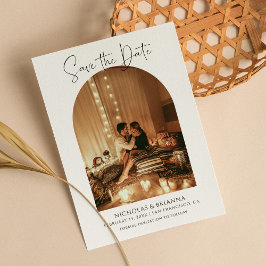 Moderne Elegante Arch Foto White Boho Wedding Save The Date