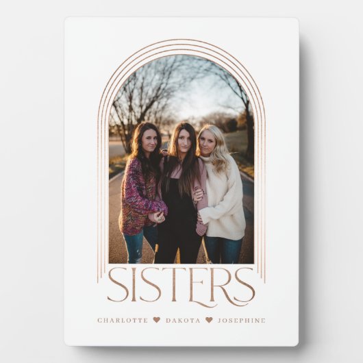 Moderne elegante Arch Frame Sisters Foto Keepake Fotoplatte (Vorderseite)