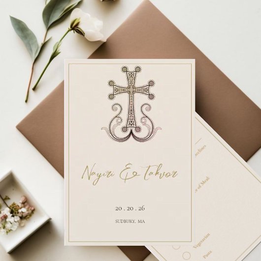 Moderne, elegante armenische Crossehe RSVP Karte