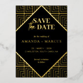 Moderne Elegante Art Deco Geometric Save the Date Folieneinladung (Vorderseite)