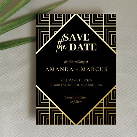 Moderne Elegante Art Deco Geometric Save the Date Folieneinladung