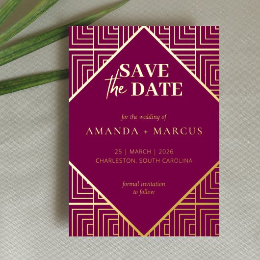 Moderne Elegante Art Deco Geometric Save the Date Folieneinladung