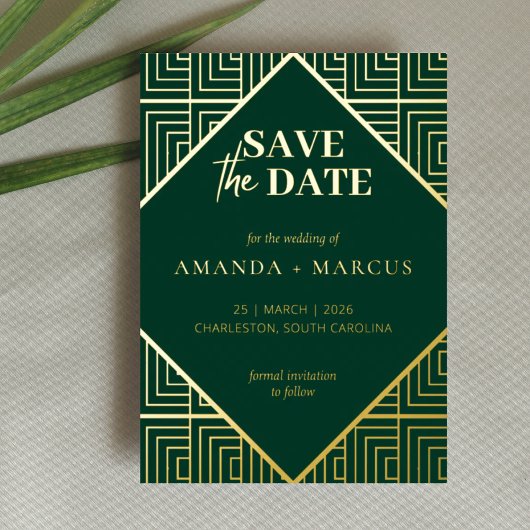 Moderne Elegante Art Deco Geometric Save the Date Folieneinladung