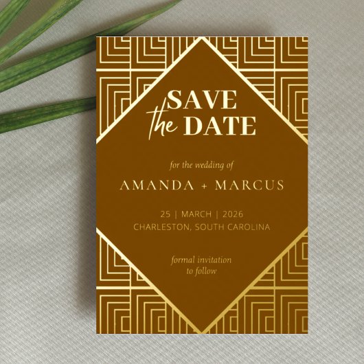 Moderne Elegante Art Deco Geometric Save the Date Folieneinladung