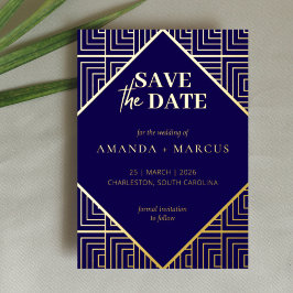 Moderne Elegante Art Deco Geometric Save the Date Folieneinladung