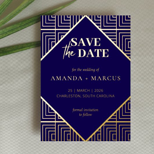 Moderne Elegante Art Deco Geometric Save the Date Folieneinladung