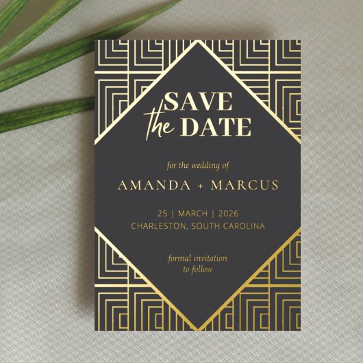 Moderne Elegante Art Deco Geometric Save the Date Folieneinladung