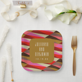 Moderne Elegante Art Deco Geometrische Hochzeit Pappteller