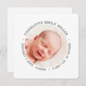 Moderne elegante Baby Birth Announcement Foto Card Ankündigung (Vorne/Hinten)