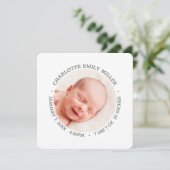 Moderne elegante Baby Birth Announcement Foto Card Ankündigung (Stehend Vorderseite)