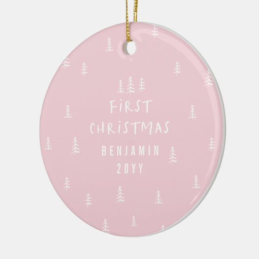 Moderne elegante Baby First Weihnachten mädchenhaf Keramik Ornament (Links)