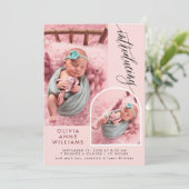 Moderne Elegante Baby Girl Foto Collage Geburt Ankündigung (Stehend Vorderseite)