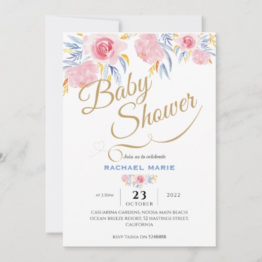 Moderne Elegante Babydusche Einladungen Mädchen (Vorderseite)