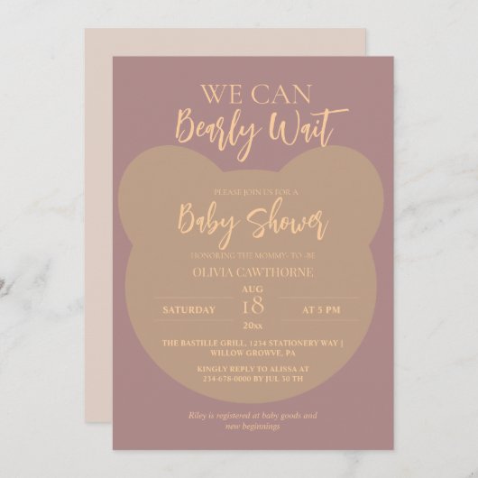 Moderne elegante Bear Baby Dusche Einladung (Vorne/Hinten)
