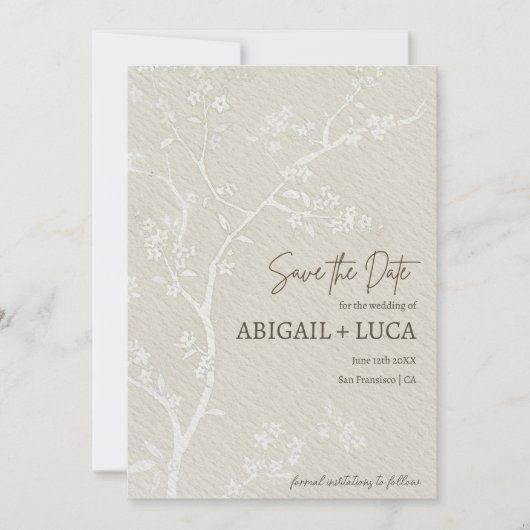 Moderne Elegante Beige Chinoiserie Save the Date Einladung (Vorderseite)
