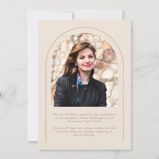 Moderne Elegante Beige Neutral 2 Foto Arch Grad Ankündigung (Rückseite)