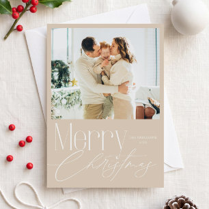 Moderne elegante beige Weihnachtsfotos Feiertagskarte