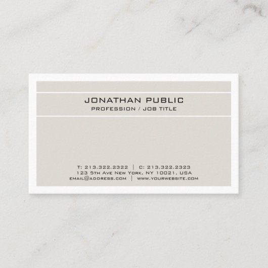 Moderne Elegante, beige weiß sauber Visitenkarte (Vorderseite)