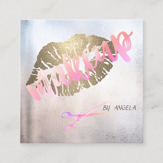 Moderne Elegante Berufliche Glitzer Lippen, Schere Quadratische Visitenkarte (Vorderseite)