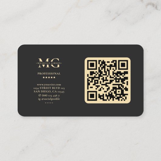 Moderne elegante Berufliche Monogram Dunkelgrau QR Visitenkarte (Rückseite)