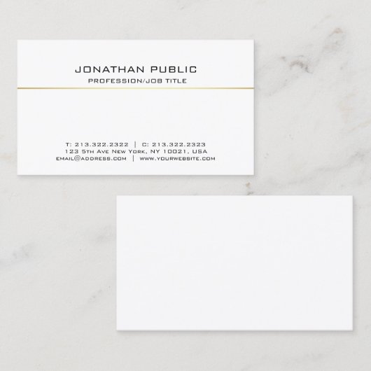 Moderne Elegante Berufliche White Gold Sleek Visitenkarte (Vorne/Hinten)