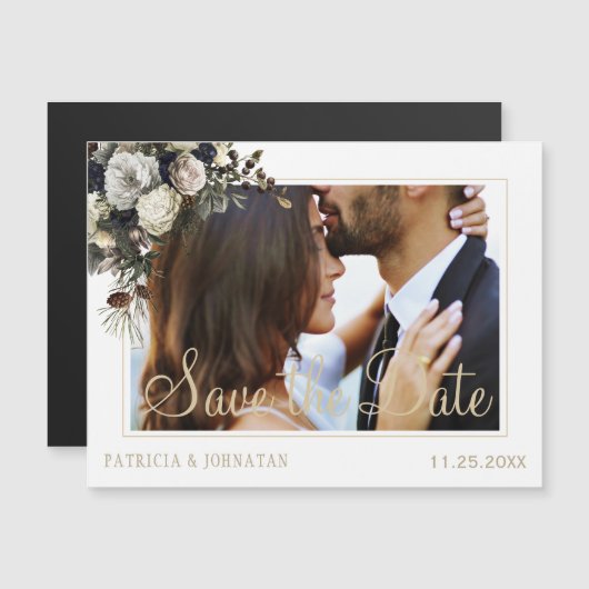 Moderne, elegante Bilderhochzeit spart das Datum Magnetkarte (Vorne/Hinten)