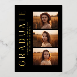 Moderne elegante Black 4 Foto Graduation Party Folieneinladung